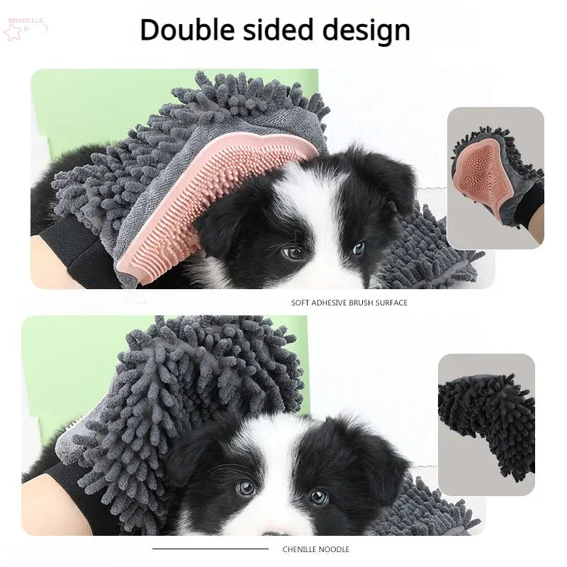 Pet Bathing Brush 2-in-1 Grooming Glove Elegant Dog Grooming Tool For Brushing, Massaging, And Drying Pet Grooming Kit For Dog Cat 2-Sided Bathing Brush Cleaning Massage Glove - Brocelles