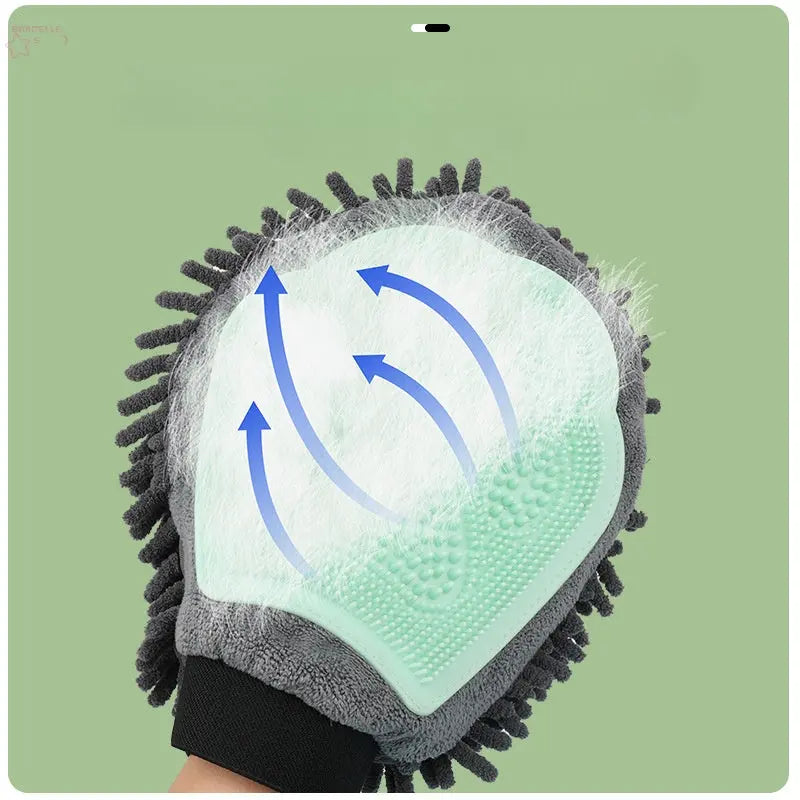 Pet Bathing Brush 2-in-1 Grooming Glove Elegant Dog Grooming Tool For Brushing, Massaging, And Drying Pet Grooming Kit For Dog Cat 2-Sided Bathing Brush Cleaning Massage Glove - Brocelles