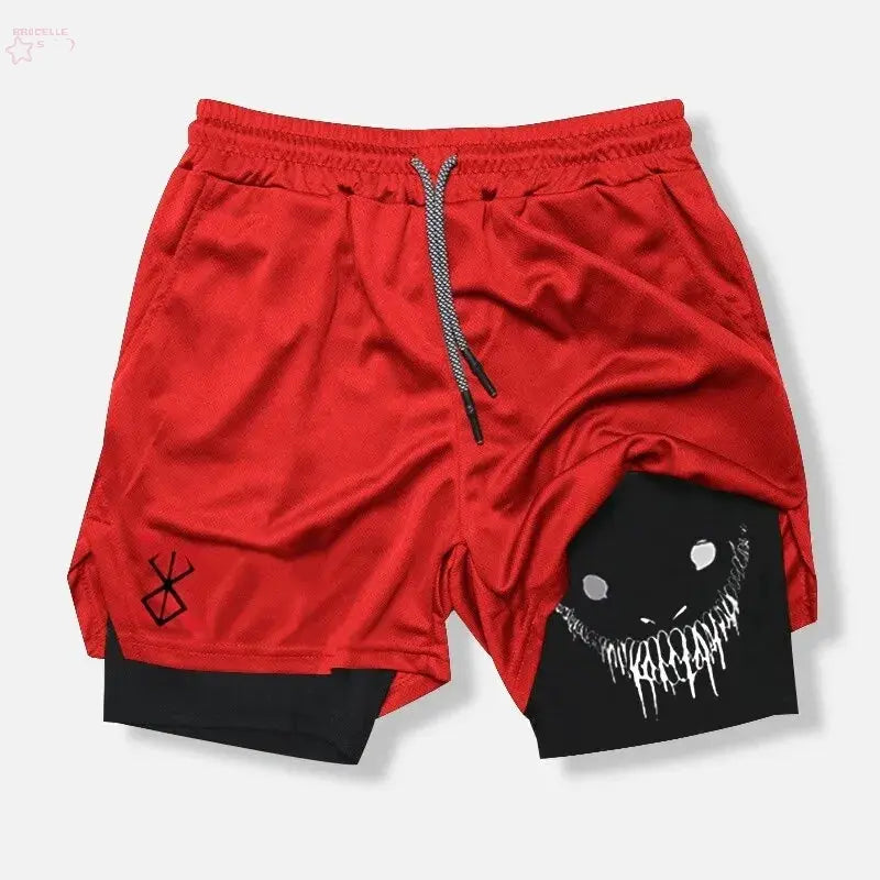 2024 New Men's Fitness Training Skinny Shorts Demon Print Summer 2 In 1 Quick Dry Gym Beach Jogging Shorts Outdoor Sportwear - Brocelles