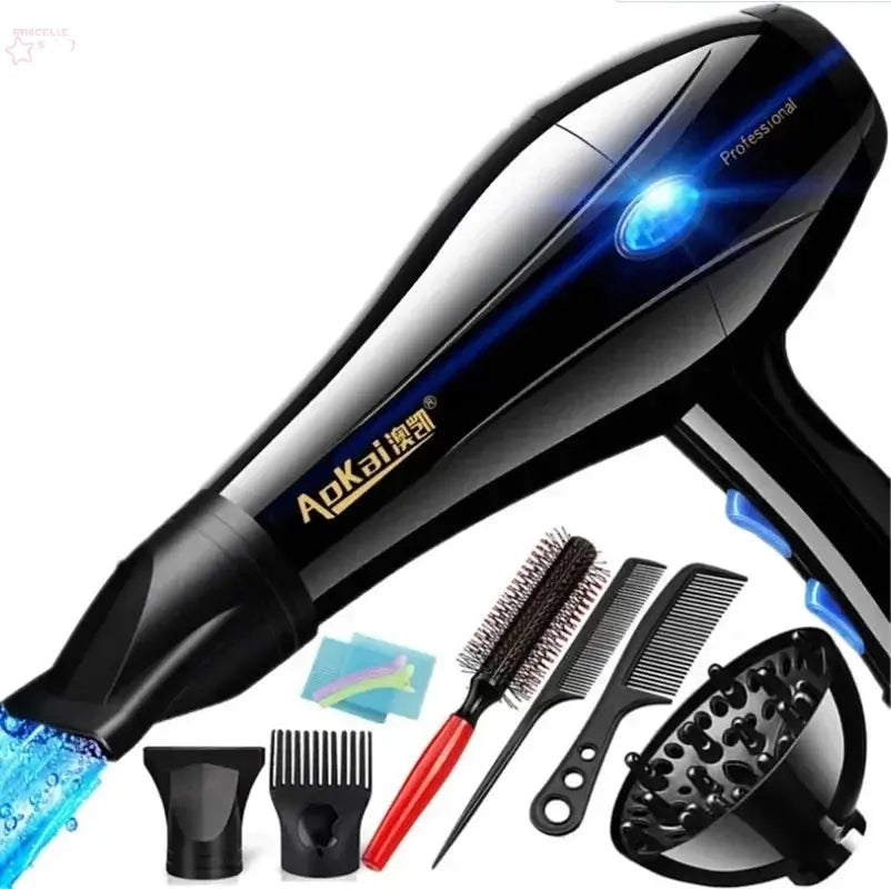 220V Hair Dryer Professional 2200W Gear Strong Power Blow Hair Dryer Brush For Hairdressing Barber Salon Tools Hair Dryer Fan - Brocelles