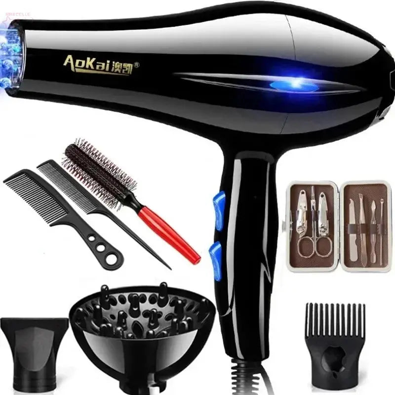 220V Hair Dryer Professional 2200W Gear Strong Power Blow Hair Dryer Brush For Hairdressing Barber Salon Tools Hair Dryer Fan - Brocelles