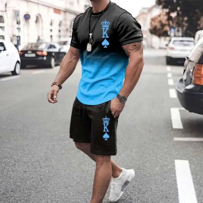 3D printed men's round neck short sleeved casual T-shirt set for men eprolo