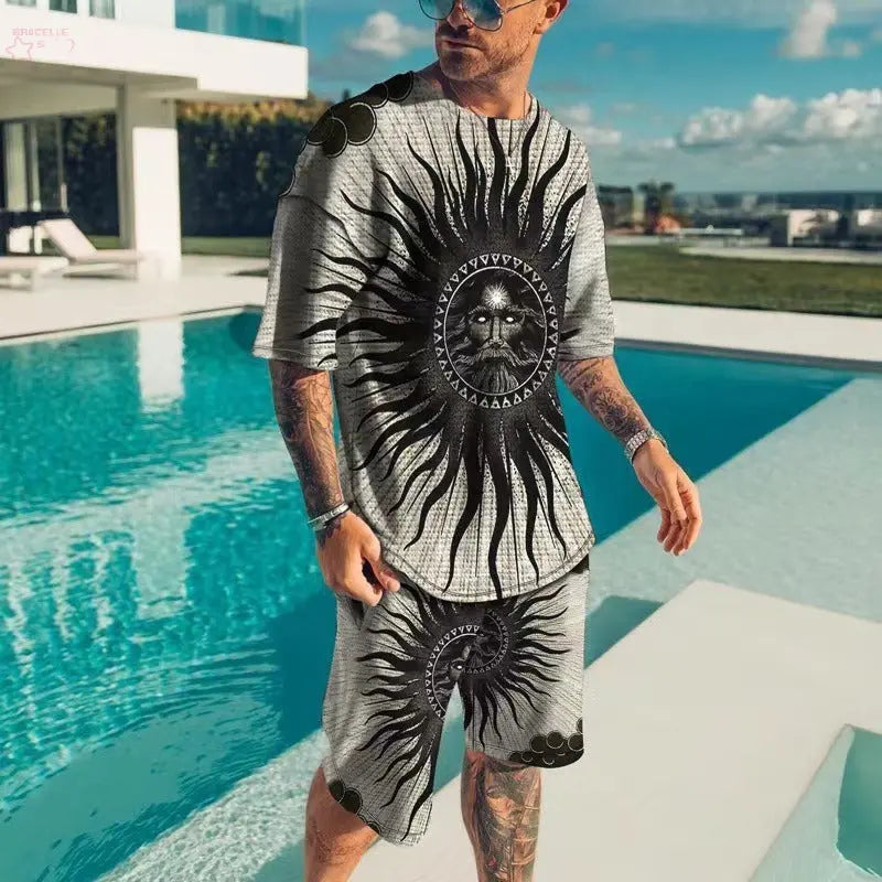 3D printed men's round neck short sleeved casual T-shirt set for men eprolo