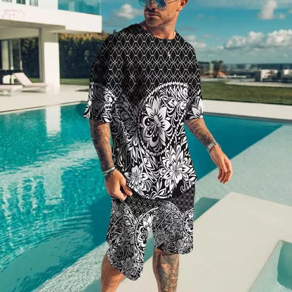 3D printed men's round neck short sleeved casual T-shirt set for men eprolo