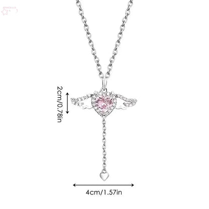 Angel Wings Necklace | Pink Heart Angel Wings Cross Necklace | Titanium Steel Moving Angel Wings Pendant Heart Crystal Necklace - Brocelles