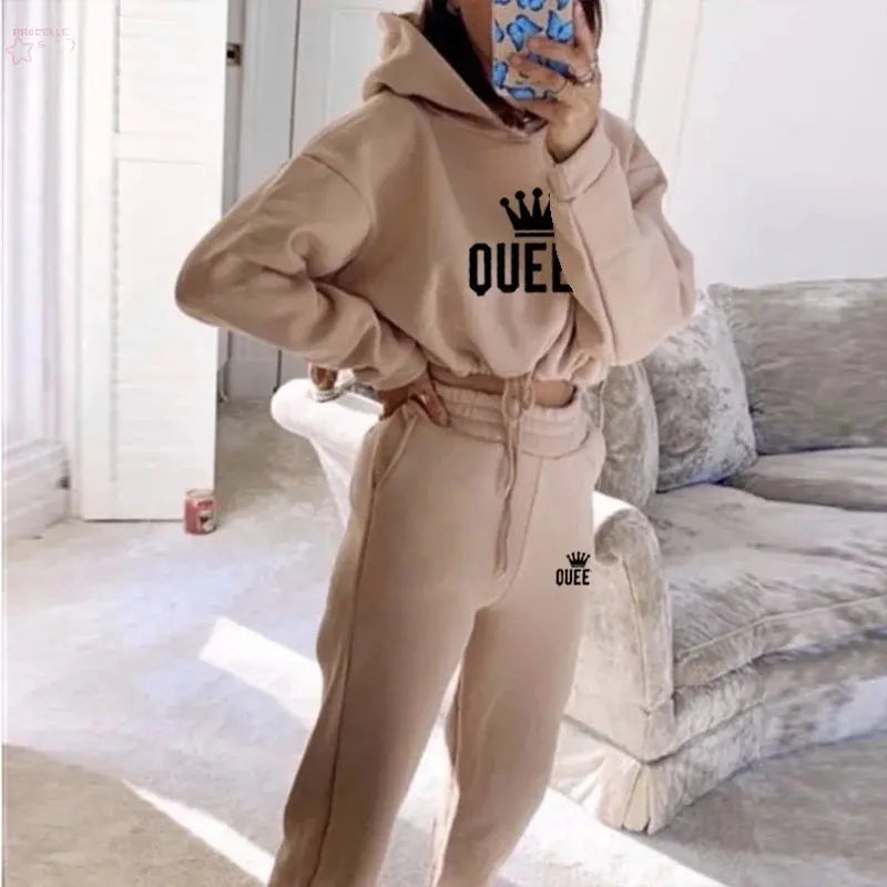 BROCELLES Women Hooded Tracksuit Sports 2 Pieces Set Brocelles.