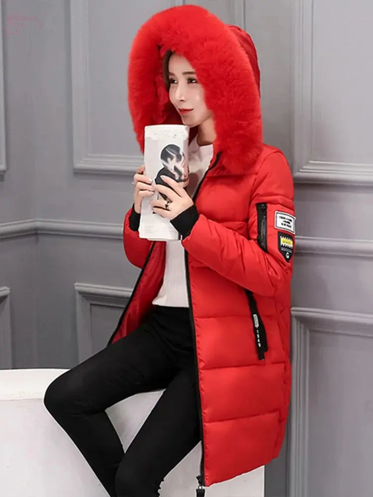 BROCELLES Women Winter Fur Collar Hooded Brocelles.