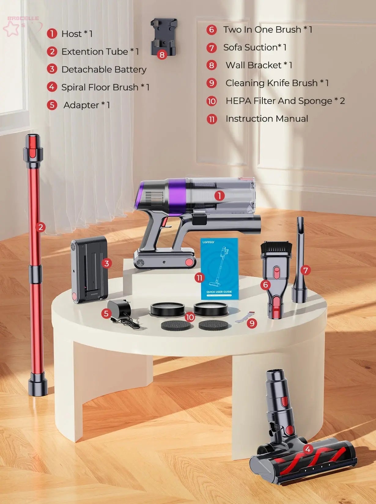 BROCELLE'S Elite 8 Cordless Vacuum Cleaner:.