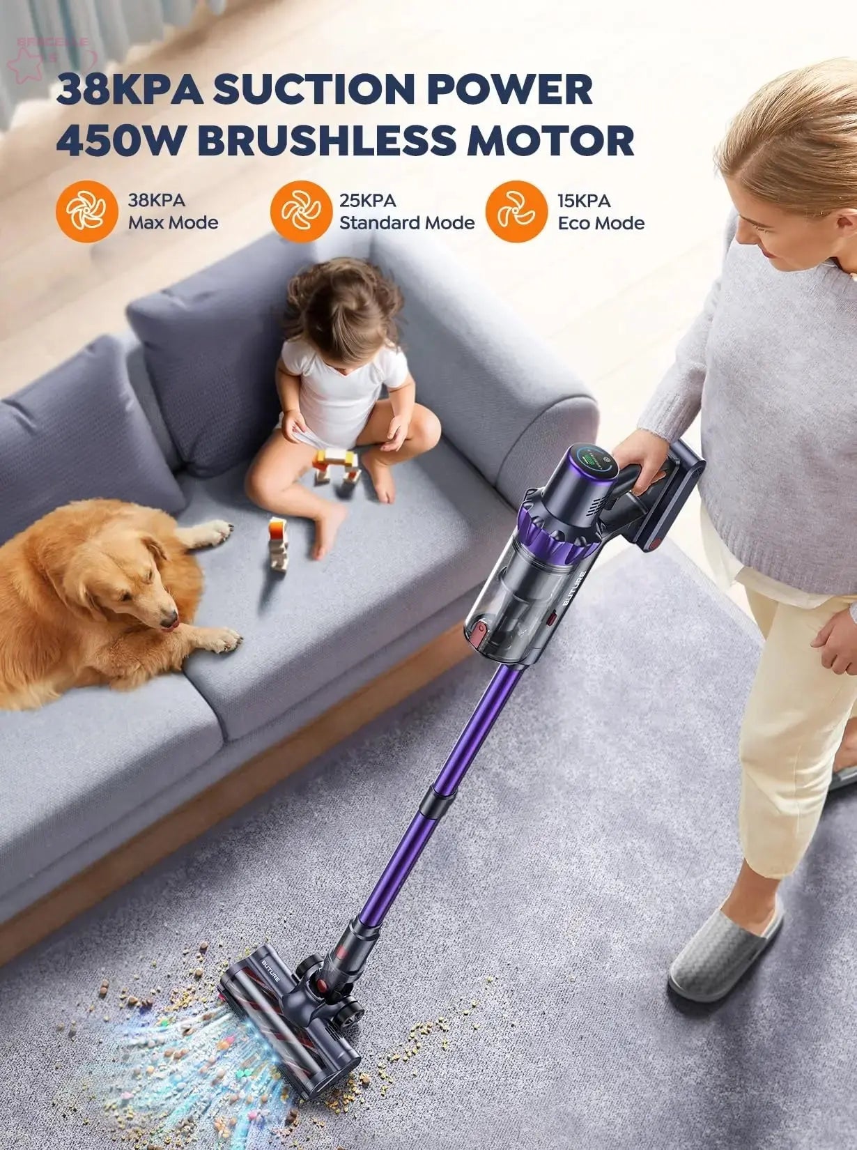 BROCELLE'S Powerful 38KPa Cordless Vacuum Cleaner.