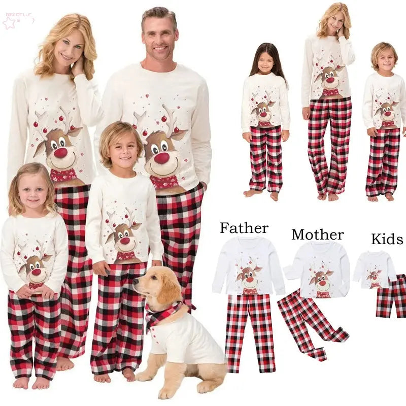 Brocelles Christmas Family Matching Pajamas Set – Deer Design Top & Pants Brocelles