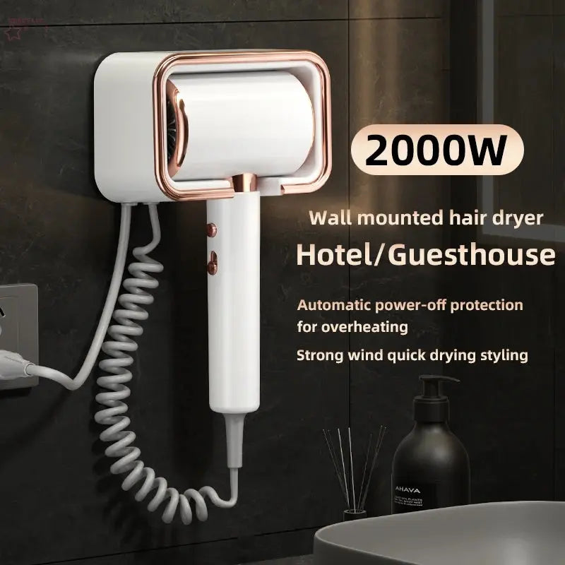 Non Perforated Wall Mounted Hair Dryer 1300W High-Power Fast Drying Negative Ion Hotel And Guesthouse Home Bathroom Hair Dryer - Brocelles