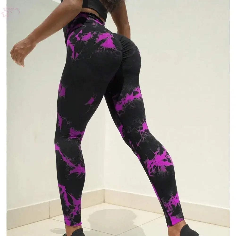 New Tie Dyed Fragmented Flower Yoga Pants Sweat-absorbing High Waist Tight Fit Lifting Hip Fitness Pants Running Sports Pants - Brocelles