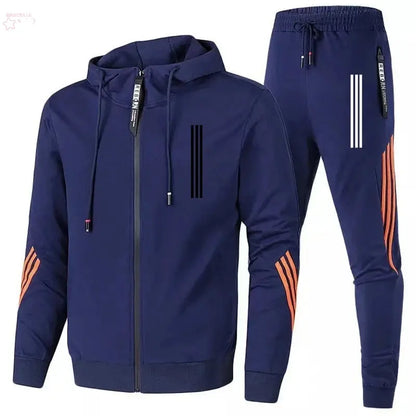 Men's Hoodies+Pants Two Piece Sets Triple Slant Hoodie Jacket Sport Zipper Tracksuits Sports Jogging Male Fitness Clothing - Brocelles