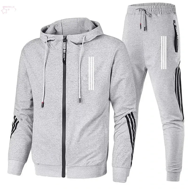 Men's Hoodies+Pants Two Piece Sets Triple Slant Hoodie Jacket Sport Zipper Tracksuits Sports Jogging Male Fitness Clothing - Brocelles