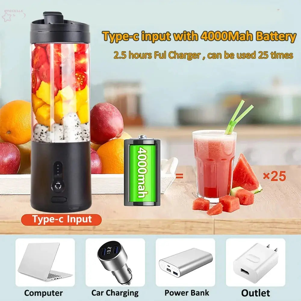 Brocelles Mini Portable Blender Electric Fruit Juicer Fantasio