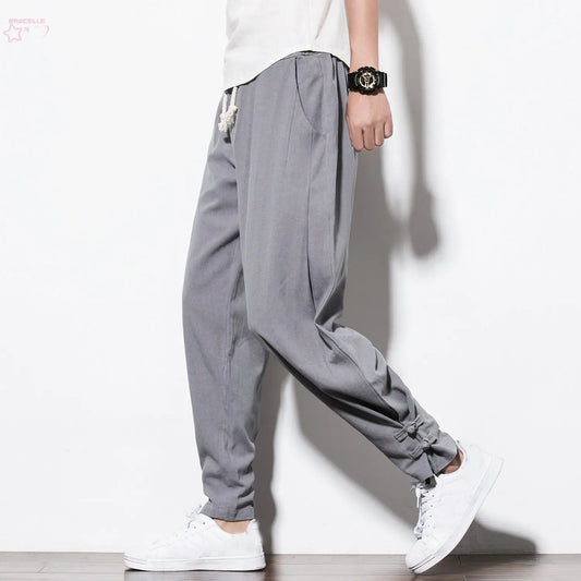 Brocelles Spring and summer cotton-linen buttoned pants for men Brocelles