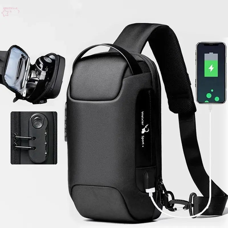 Men'S Usb Crossbody Bag Anti-Theft Shoulder Bags Waterproof Oxford Waist Bag Multifunction Short Travel Messenger Chest Pack - Brocelles