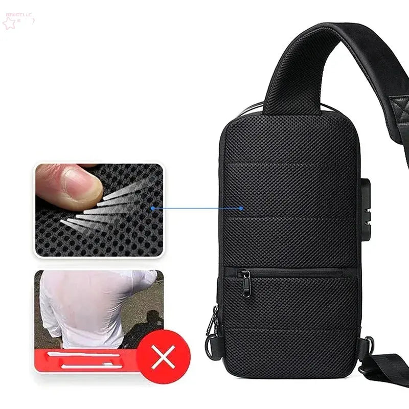 Men'S Usb Crossbody Bag Anti-Theft Shoulder Bags Waterproof Oxford Waist Bag Multifunction Short Travel Messenger Chest Pack - Brocelles