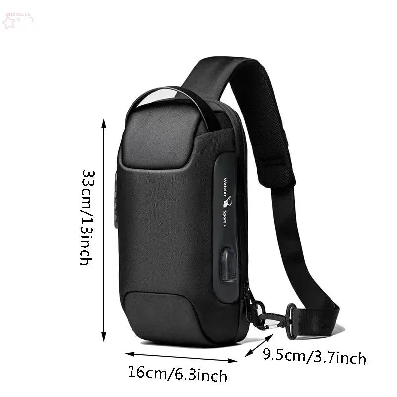 Men'S Usb Crossbody Bag Anti-Theft Shoulder Bags Waterproof Oxford Waist Bag Multifunction Short Travel Messenger Chest Pack - Brocelles