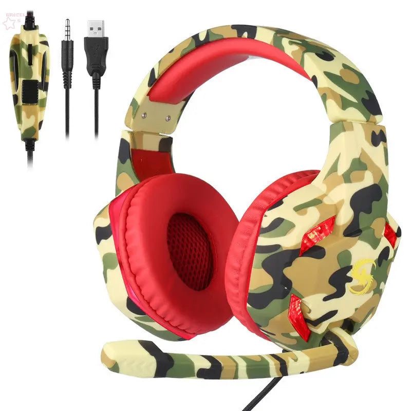 Camouflage Gaming Headset Luminous Headset T-176 Headset Headset Wired Headset Strong Bass - Brocelles