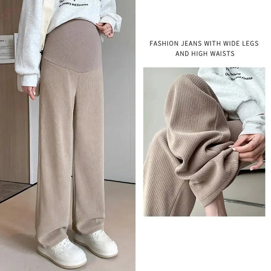 Spring Autumn Fashion Maternity Wide Leg Pants – High Waist, Loose Fit Trousers for Pregnant Women, Comfortable and Stylish Maternity Clothes.