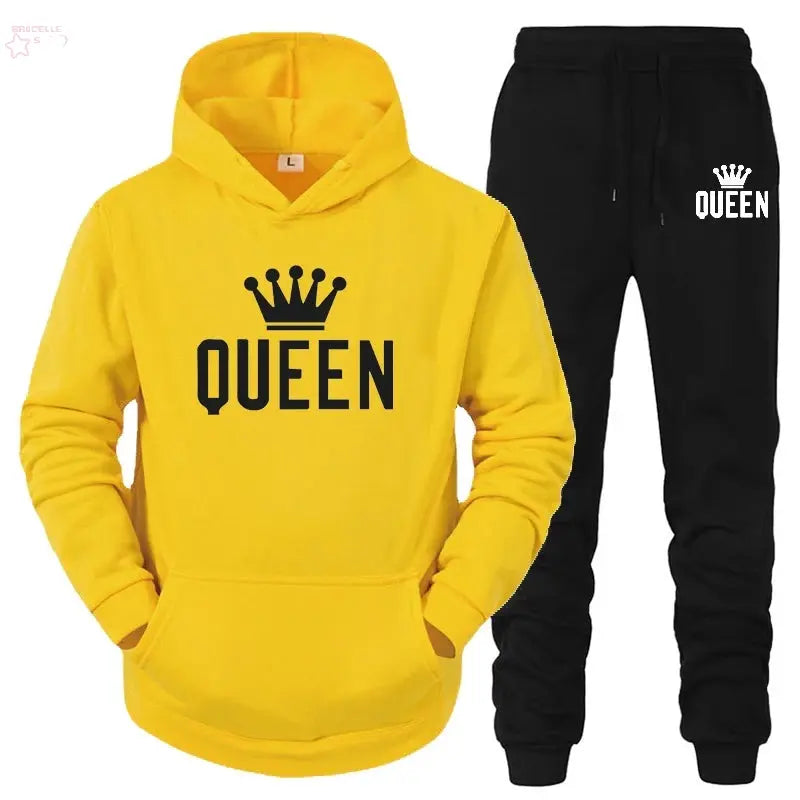 Couple Fashion Tracksuit King Queen Hoodies Brocelles.