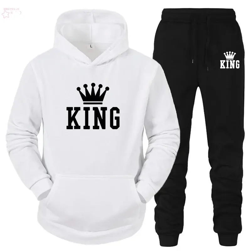 Couple Fashion Tracksuit King Queen Hoodies Brocelles.