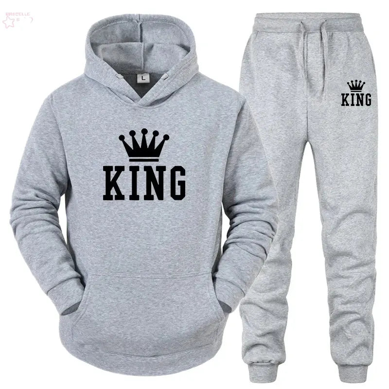 Couple Fashion Tracksuit King Queen Hoodies Brocelles.