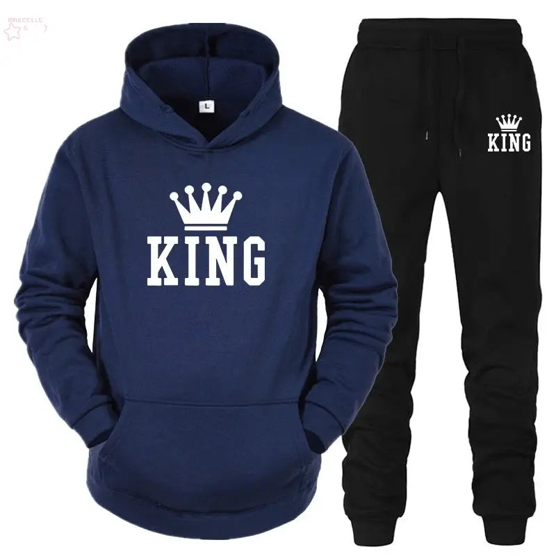 Couple Fashion Tracksuit King Queen Hoodies Brocelles.