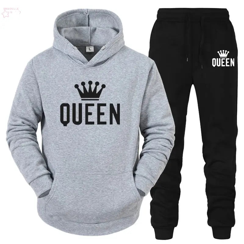 Couple Fashion Tracksuit King Queen Hoodies Brocelles.