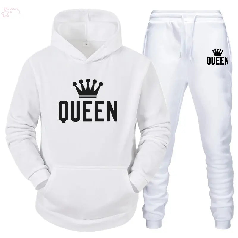 Couple Fashion Tracksuit King Queen Hoodies Brocelles.