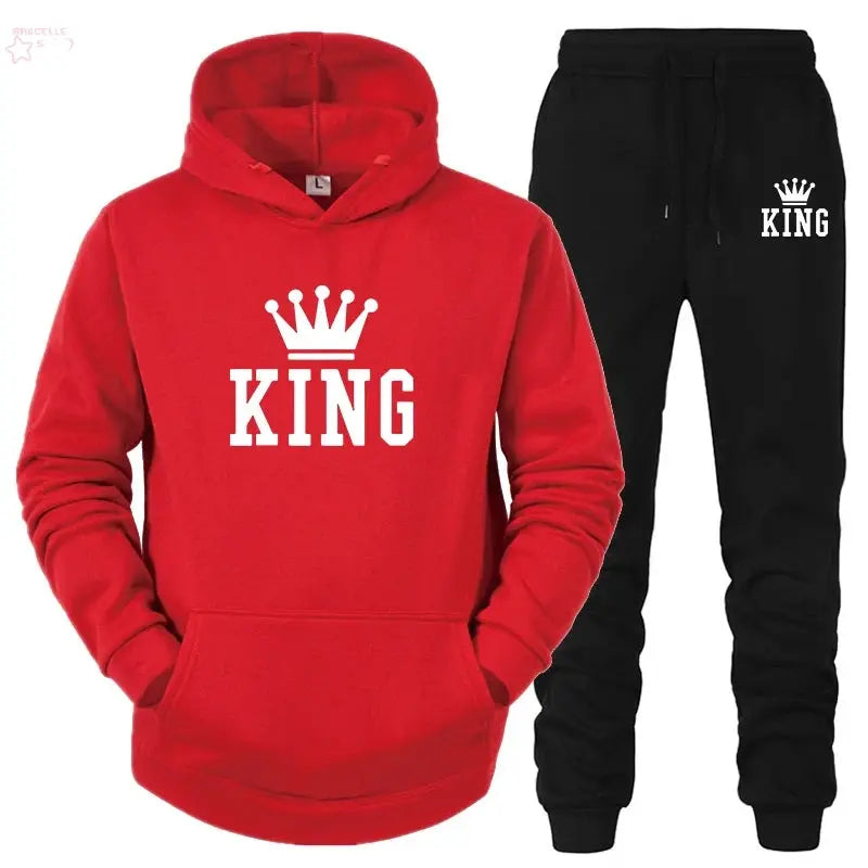 Couple Fashion Tracksuit King Queen Hoodies Brocelles.