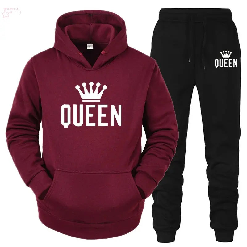 Couple Fashion Tracksuit King Queen Hoodies Brocelles.