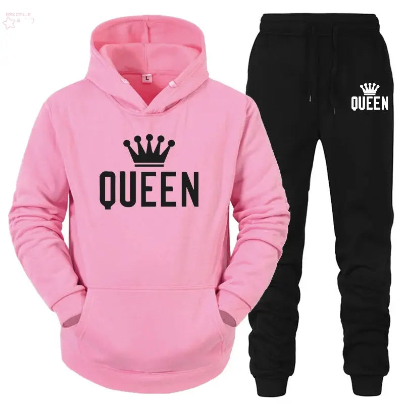 Couple Fashion Tracksuit King Queen Hoodies Brocelles.