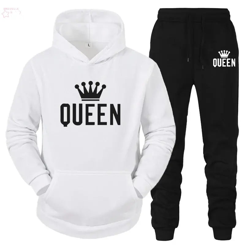 Couple Fashion Tracksuit King Queen Hoodies Brocelles.