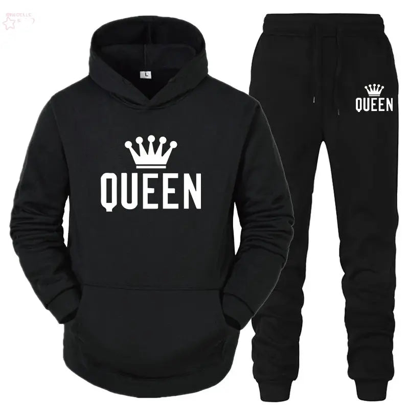 Couple Fashion Tracksuit King Queen Hoodies Brocelles.