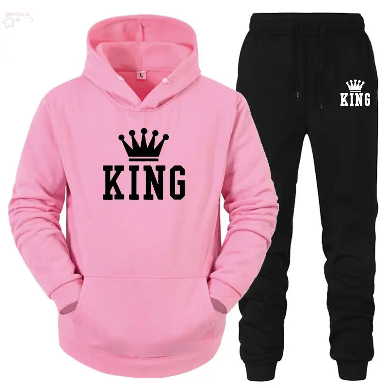 Couple Fashion Tracksuit King Queen Hoodies Brocelles.