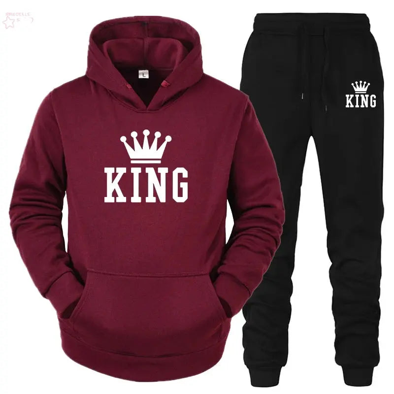 Couple Fashion Tracksuit King Queen Hoodies - Brocelles