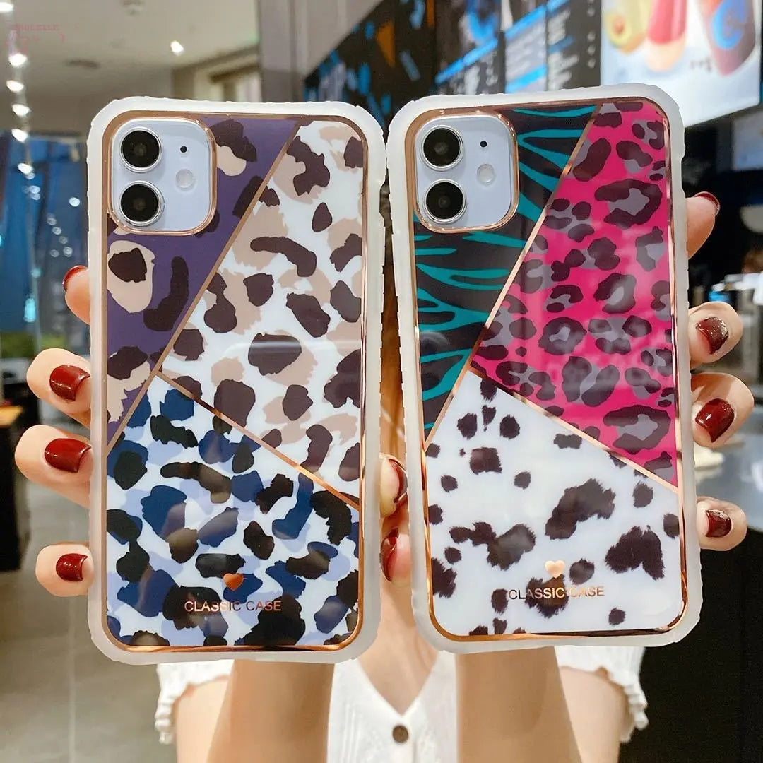 Electroplating love leopard print small waist protective cover phone case - Brocelles