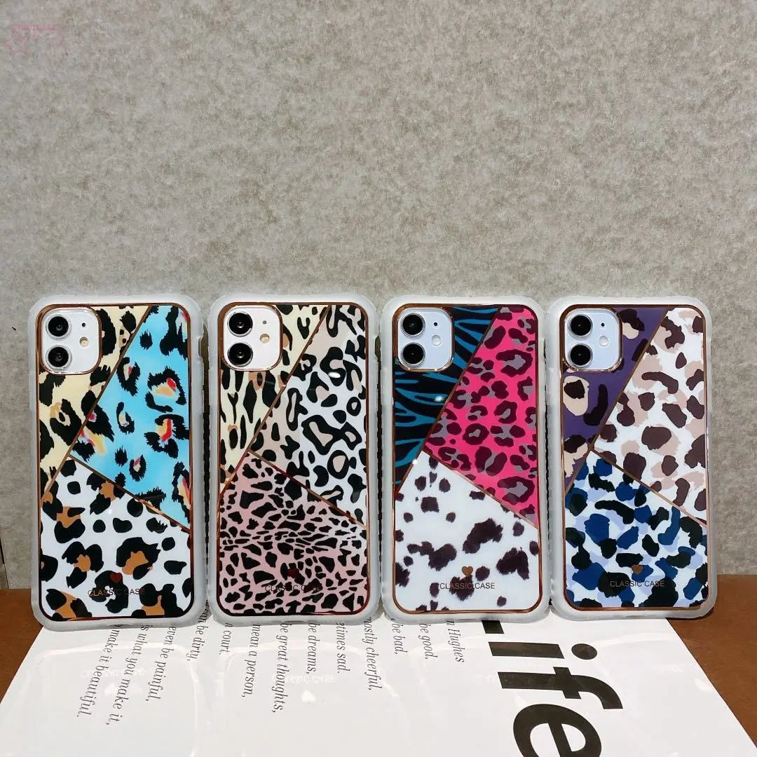 Electroplating love leopard print small waist protective cover phone case - Brocelles