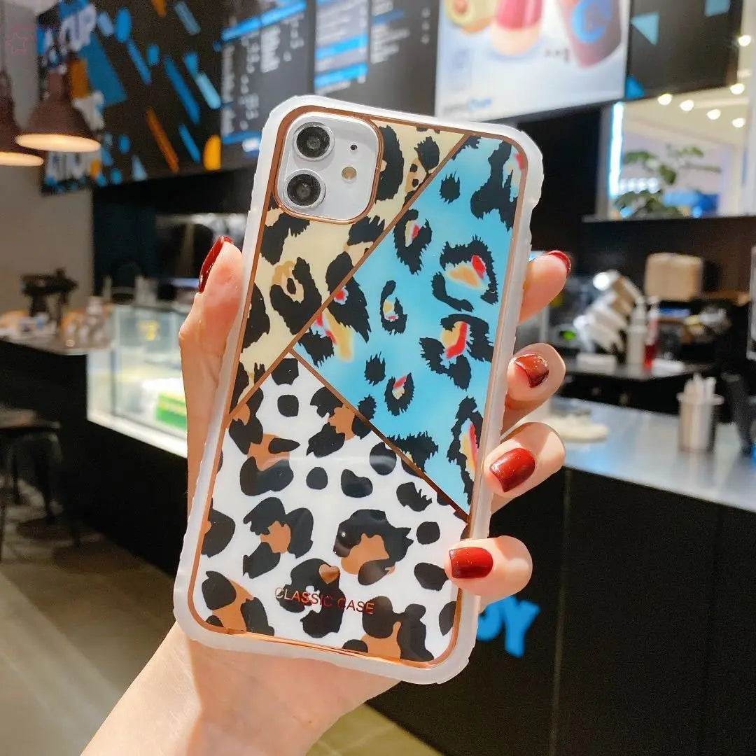 Electroplating love leopard print small waist protective cover phone case - Brocelles