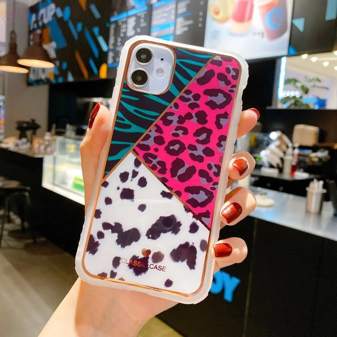 Electroplating love leopard print small waist protective cover phone case - Brocelles