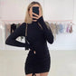 Elegant Lace Up Dress Solid Pleated Slim Fit Party Bodycon - Brocelles