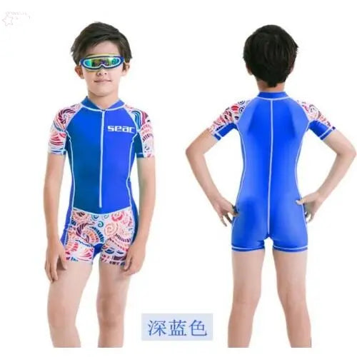 Kid Short-Sleeved 0.5mm Lycra Surf Clothing Sunscreen Swimsuit Swimwear Brocelles