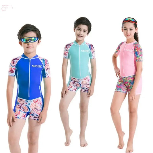 Kid Short-Sleeved 0.5mm Lycra Surf Clothing Sunscreen Swimsuit Swimwear Brocelles