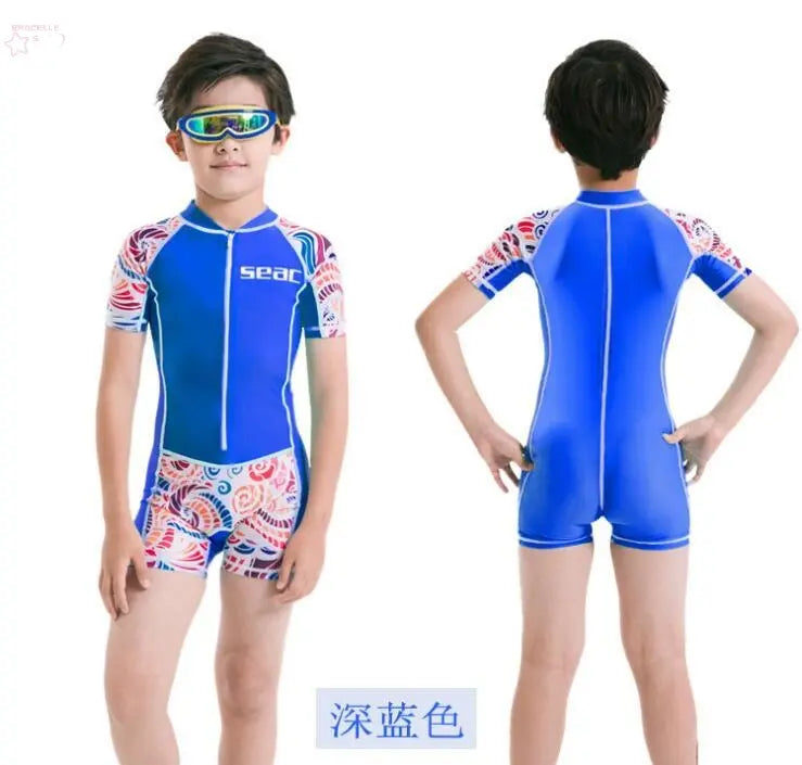 Kid Short-Sleeved 0.5mm Lycra Surf Clothing Sunscreen Swimsuit Swimwear Brocelles