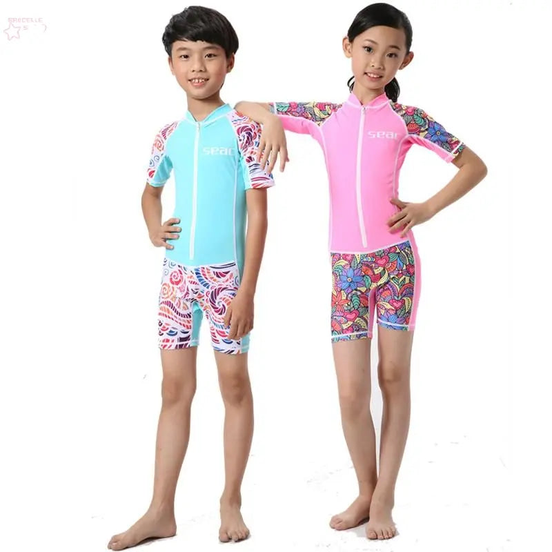 Kid Short-Sleeved 0.5mm Lycra Surf Clothing Sunscreen Swimsuit Swimwear Brocelles