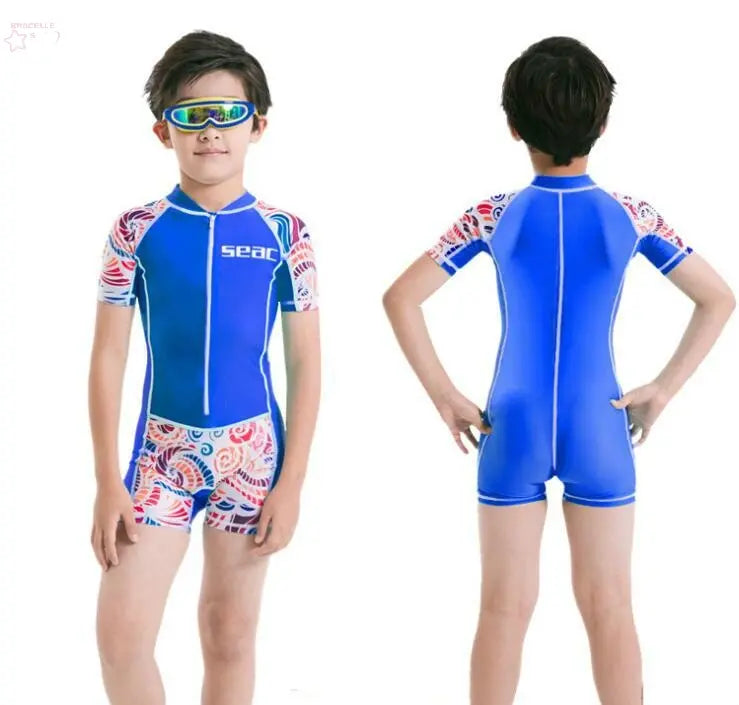 Kid Short-Sleeved 0.5mm Lycra Surf Clothing Sunscreen Swimsuit Swimwear Brocelles