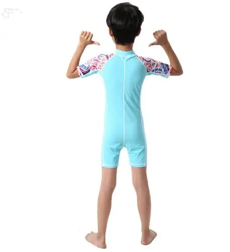 Kid Short-Sleeved 0.5mm Lycra Surf Clothing Sunscreen Swimsuit Swimwear Brocelles