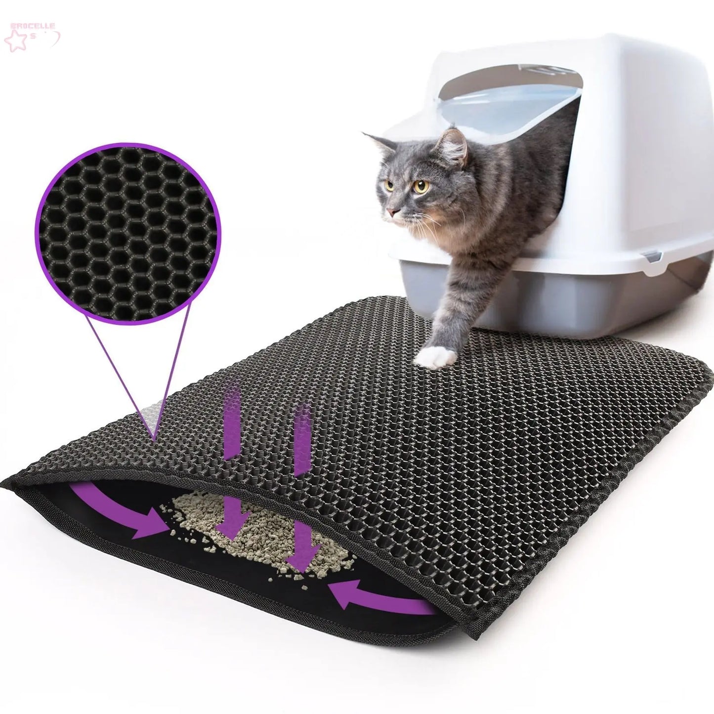 Kitty Cat Litter Mat Trapping Honeycomb Double Layer Design Waterproof Double Layer EVA Cat Litter Pad Waterproof Non-slip Sand Basin Filter Kitten Dog Washable Mattress - Brocelles